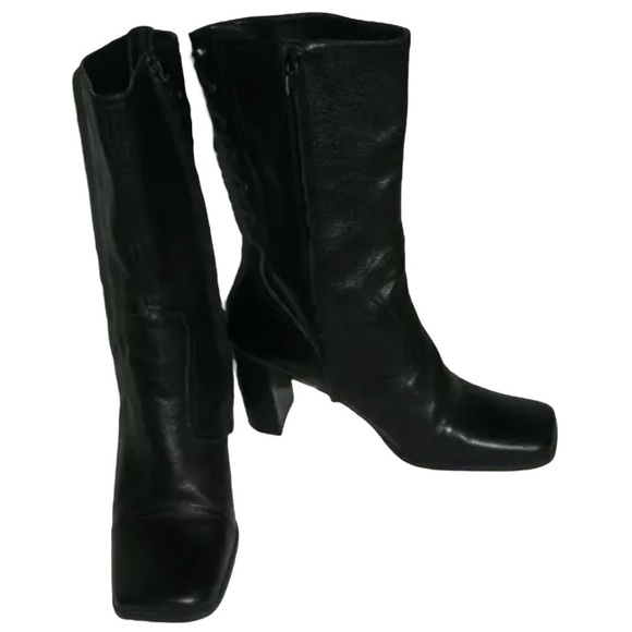 Nine West Boots Vintage 90's y2k Black Square Toe Corset Goth Witchy Bratz Doll - Picture 12 of 16